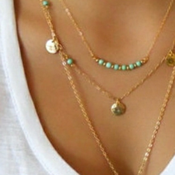 Gold Multilayered Bar Necklace Feather Pendant - Picture 2 of 2